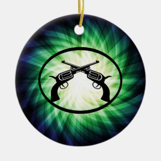 Two Crossed Pistols; Glowing Ceramic Tree Decoration