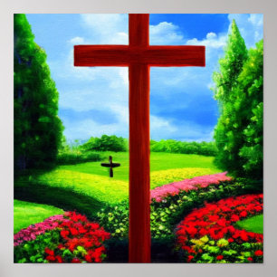 Two Crosses in a Garden Poster