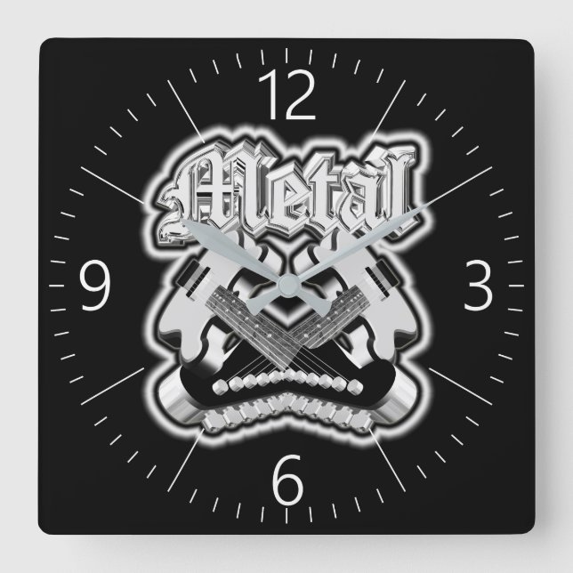 Two crossing guitars square wall clock (Front)