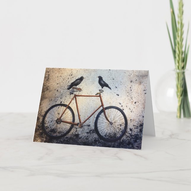Two crows on a vintage bike blank notecards (Front)