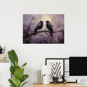 Two Crows Sitting On A Branch Poster