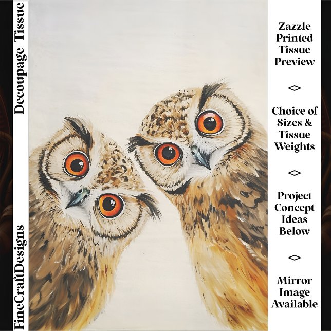 Two Curious Cute Whimsical Wide Eyed Owls FW9R Tissue Paper (Creator Uploaded)