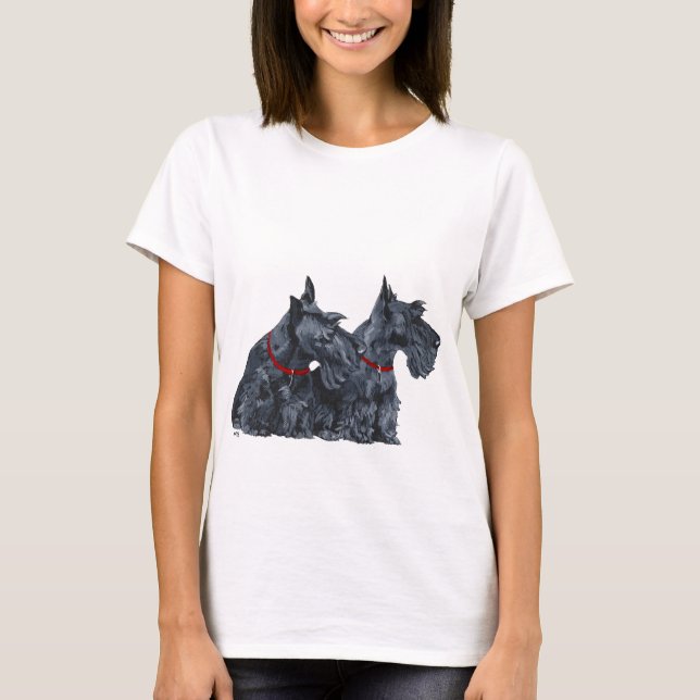 Two Curious Scottish Terriers T-Shirt (Front)