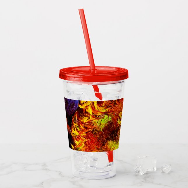 Two Cut Sunflowers Van Gogh Acrylic Tumbler (Front Ice)