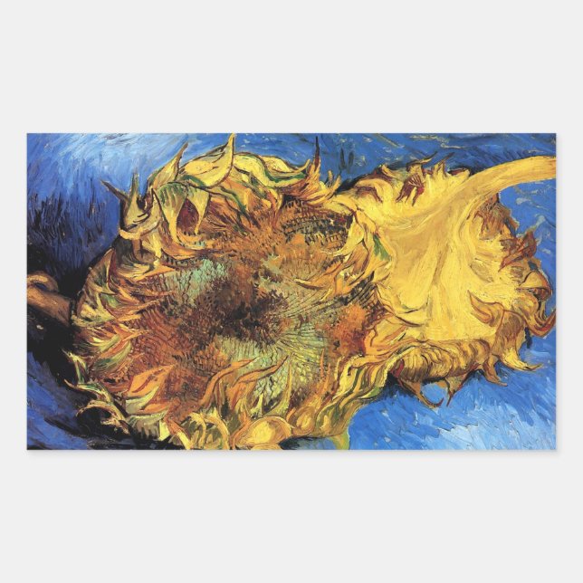 Two Cut Sunflowers Van Gogh Fine Art Rectangular Sticker (Front)
