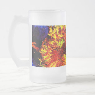 Two Cut Sunflowers Van Gogh Frosted Glass Beer Mug