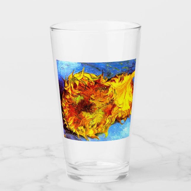 Two Cut Sunflowers Van Gogh Glass (Front)