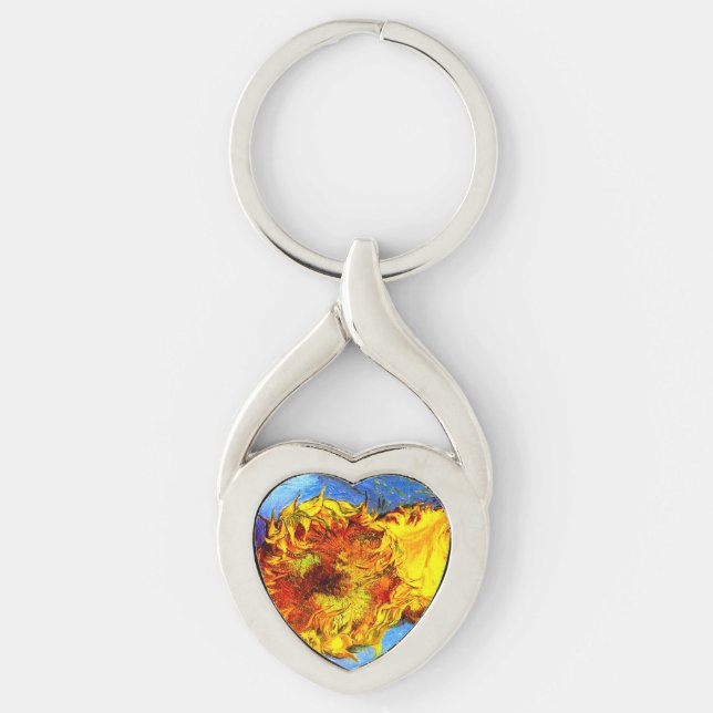 Two Cut Sunflowers Van Gogh Key Ring (Front)