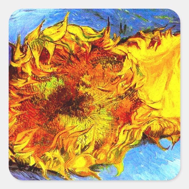 Two Cut Sunflowers Van Gogh Square Sticker (Front)