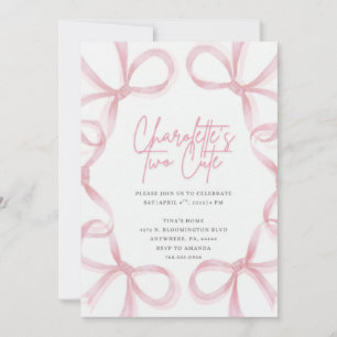 Two Cute 2nd Birthday Girl Watercolor Invitation 