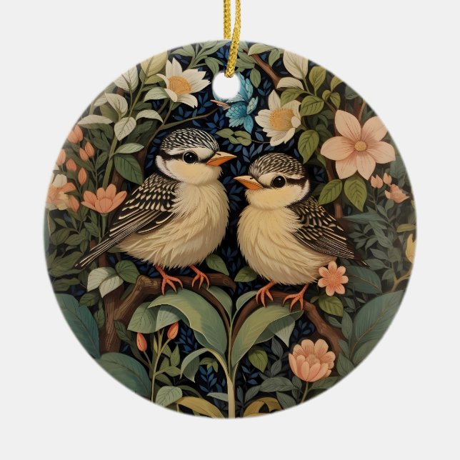 Two Cute Baby Birds Botanical Garden Ceramic Tree Decoration (Front)