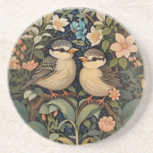 Two Cute Baby Birds Botanical Garden Coaster