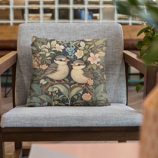 Two Cute Baby Birds Botanical Garden Cushion (Creator Uploaded)