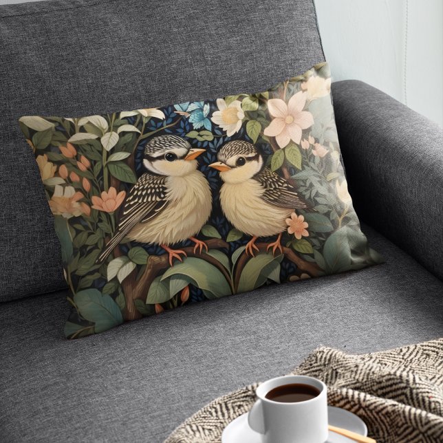 Two Cute Baby Birds Botanical Garden Decorative Cushion (Creator Uploaded)