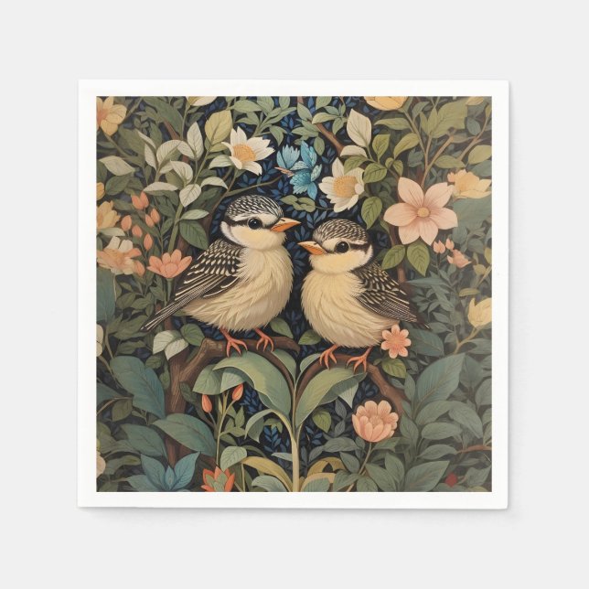 Two Cute Baby Birds Botanical Garden Napkin (Front)