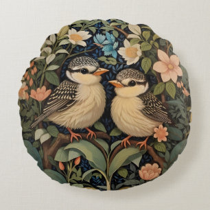 Two Cute Baby Birds Botanical Garden Round Cushion