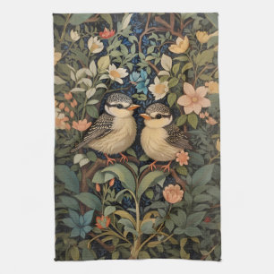 Two Cute Baby Birds Botanical Garden Tea Towel
