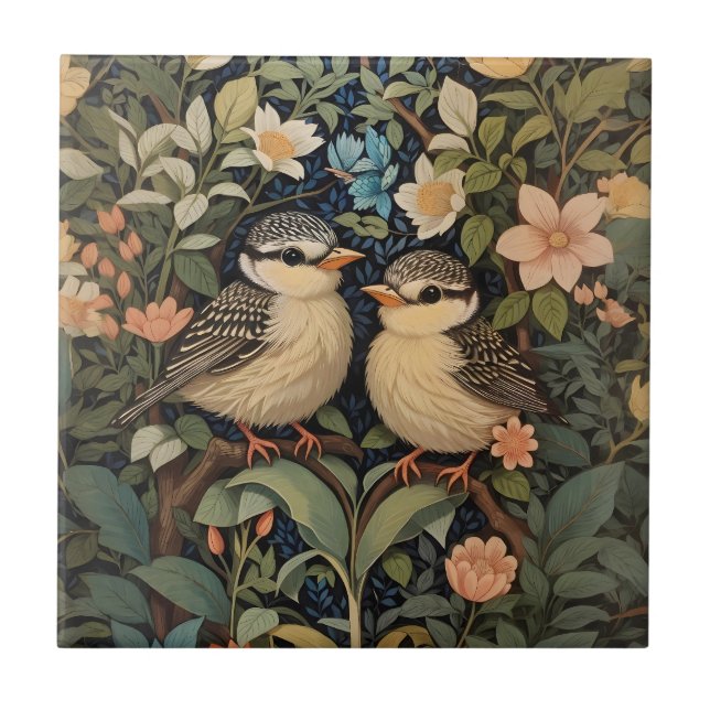 Two Cute Baby Birds Botanical Garden Tile (Front)