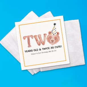 Two Cute Bear 2nd Birthday Napkins – Teddy Bear 