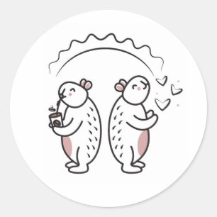 Two cute black line capybaras classic round sticker