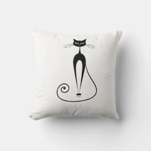Two Cute Black Stylised Cats Cushion