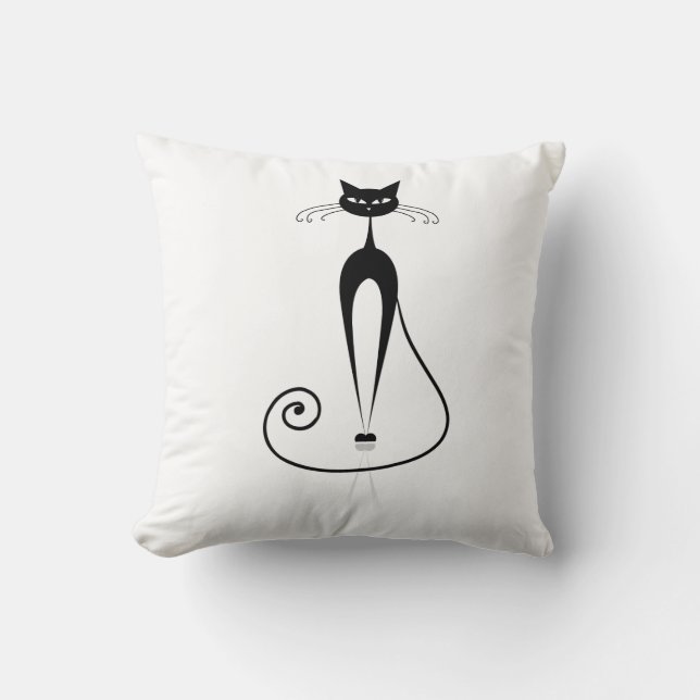 Two Cute Black Stylised Cats Cushion (Front)