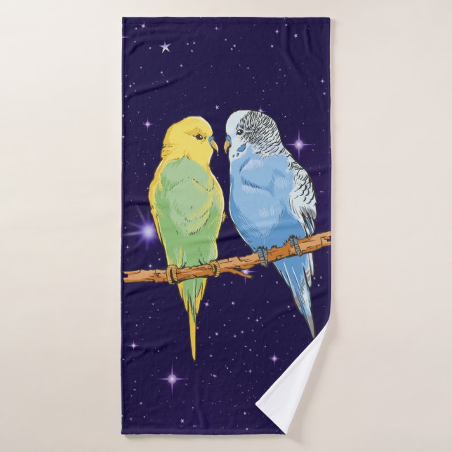 Two cute blue and green Budgie Bath Towel (Bath Towel)