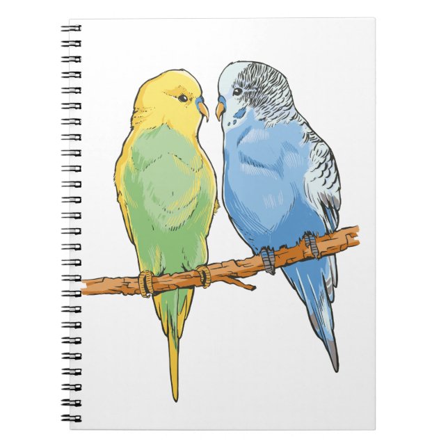 Two cute blue and green Budgies Notebook (Front)