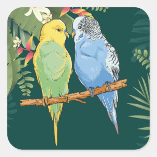Two cute blue and green Budgies Square Sticker