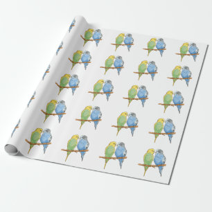 Two cute blue and green Budgies Wrapping Paper