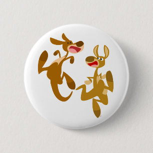 Two Cute Bouncy Cartoon Kangaroos 6 Cm Round Badge