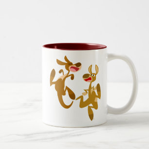 Two Cute Bouncy Cartoon Kangaroos Two-Tone Coffee Mug