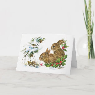 Two Cute Bunnies Christmas Holiday Card