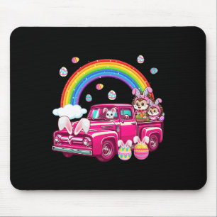 Two Cute Bunny Hedgehogs On Truck Easter Hunting E Mouse Mat