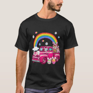Two Cute Bunny Hedgehogs On Truck Easter Hunting E T-Shirt