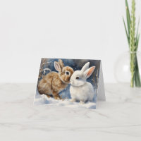 Two Cute Bunny Rabbits Snuggled in the Snow Blank