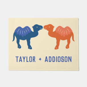 Two Cute Cartoon Camels Couples Personalised Doormat