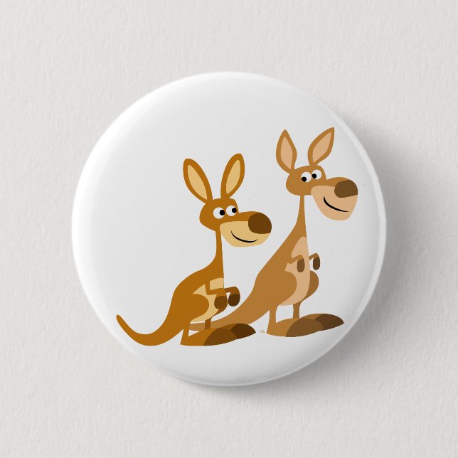 Two Cute Cartoon Kangaroos Button Badge (Front)