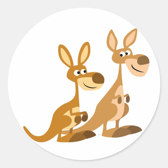 Two Cute Cartoon Kangaroos Round Sticker (Front)