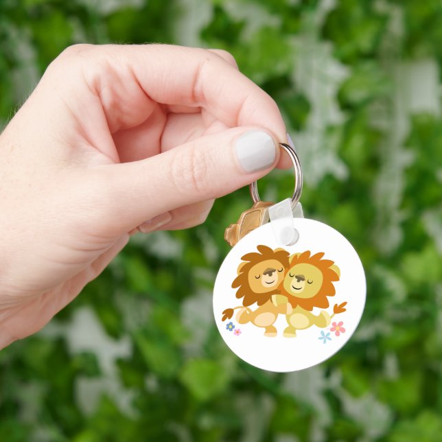 Two Cute Cartoon Lions Tango Keyring (Hand)