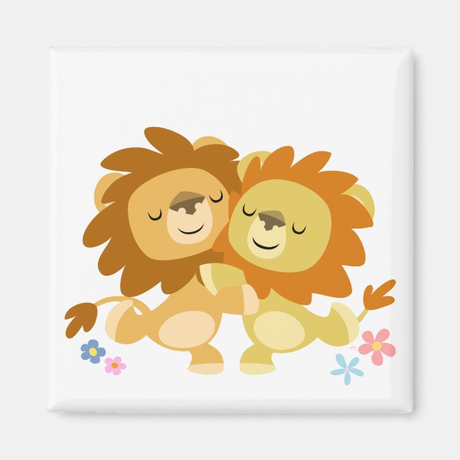 Two Cute Cartoon Lions Tango Magnet (Front)