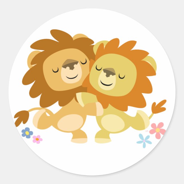 Two Cute Cartoon Lions Tango Sticker (Front)