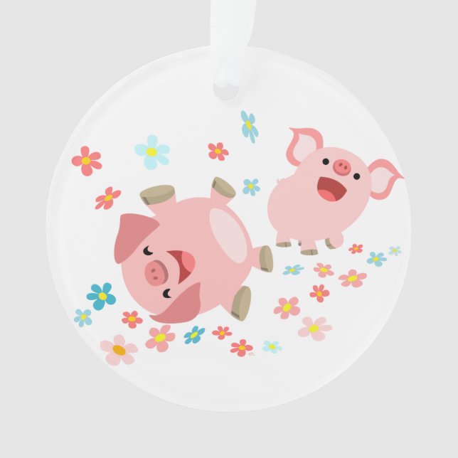 Two Cute Cartoon Pigs in Spring Acrylic Ornament (Front)