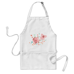 Two Cute Cartoon Pigs in Spring Apron