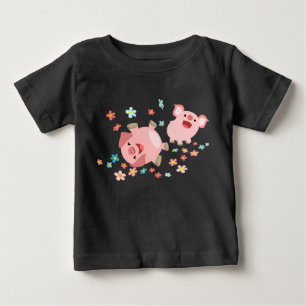 Two Cute Cartoon Pigs in Spring Baby T-Shirt