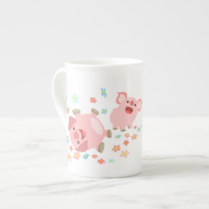 Two Cute Cartoon Pigs in Spring Bone China Mug