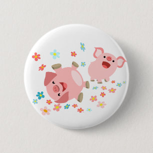 Two Cute Cartoon Pigs in Spring Button Badge
