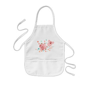 Two Cute Cartoon Pigs in Spring Children Apron