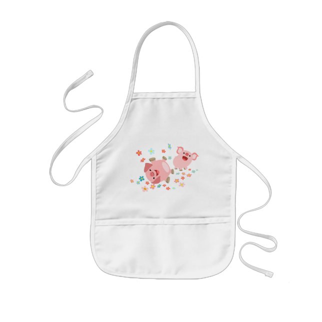 Two Cute Cartoon Pigs in Spring Children Apron (Front)