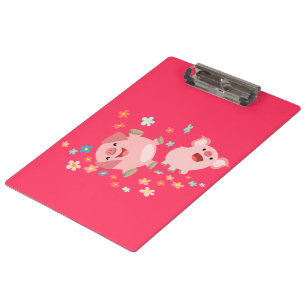 Two Cute Cartoon Pigs in Spring Clip Board